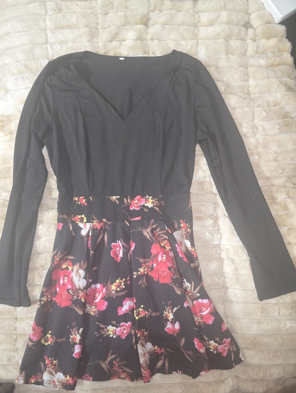 Black Floral Long-Sleeve Fit & Flare Dress